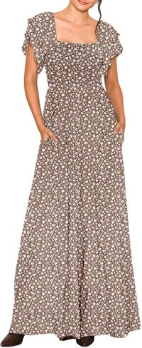 Dokotoo Women's Casual Loose Overalls Jumpsuits One Piece Ruffle Short Sleevel Printed Wide Leg Long Pant With Pockets in Saudi Arabia