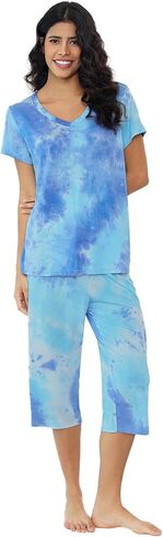 Joyaria Womens Pajama Sets Short Sleeve and Capri Pants Soft Bamboo Viscose 2 Pieces Sleepwear Lounge Set in Kuwait