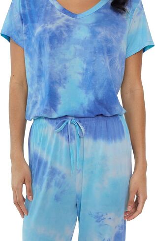 Joyaria Womens Pajama Sets Short Sleeve and Capri Pants Soft Bamboo Viscose 2 Pieces Sleepwear Lounge Set in Kuwait