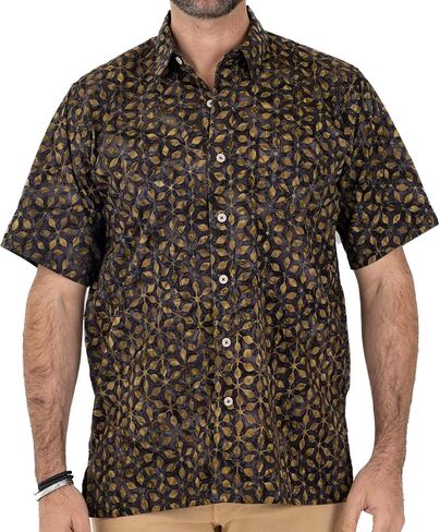 Mens 100% Hand Dyed Batik Cotton Hawaiian Shirt Casual Short Sleeve Button Down Shirts Seminyak Bali in Saudi Arabia