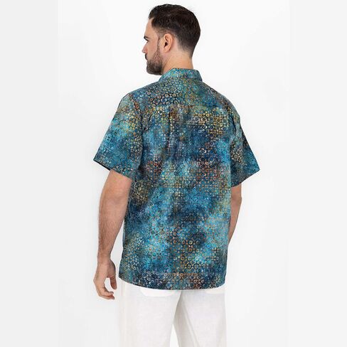 Mens 100% Hand Dyed Batik Cotton Hawaiian Shirt Casual Short Sleeve Button Down Shirts Seminyak Bali in Saudi Arabia