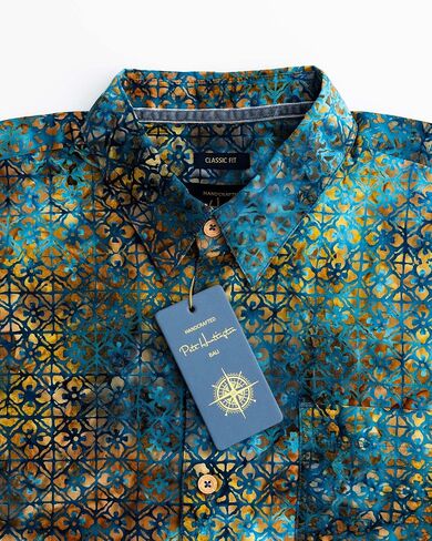 Mens 100% Hand Dyed Batik Cotton Hawaiian Shirt Casual Short Sleeve Button Down Shirts Seminyak Bali in Saudi Arabia