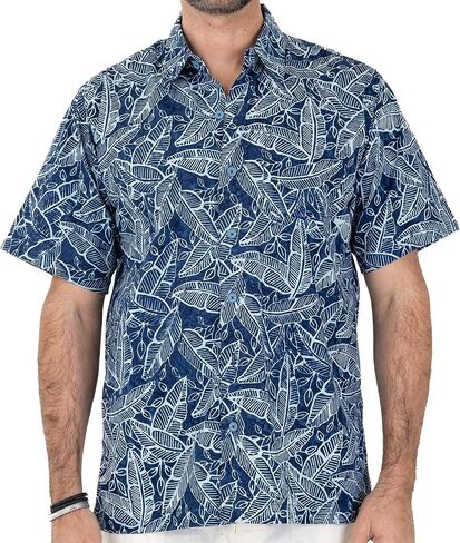 Mens 100% Hand Dyed Batik Cotton Hawaiian Shirt Casual Short Sleeve Button Down Shirts Seminyak Bali in Saudi Arabia