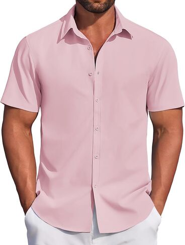 COOFANDY Men's Casual Short Sleeve Button Down Shirt Untucked Dress Shirts Summer Beach Wedding Shirt in Saudi Arabia