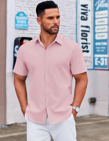 COOFANDY Men's Casual Short Sleeve Button Down Shirt Untucked Dress Shirts Summer Beach Wedding Shirt in Saudi Arabia