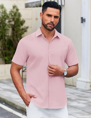 COOFANDY Men's Casual Short Sleeve Button Down Shirt Untucked Dress Shirts Summer Beach Wedding Shirt in Saudi Arabia