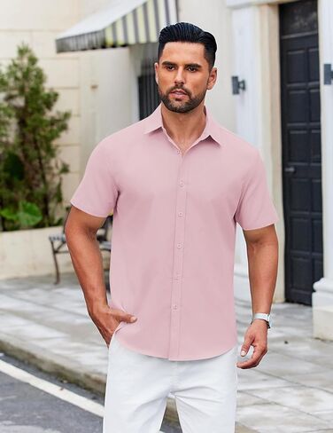 COOFANDY Men's Casual Short Sleeve Button Down Shirt Untucked Dress Shirts Summer Beach Wedding Shirt in Saudi Arabia