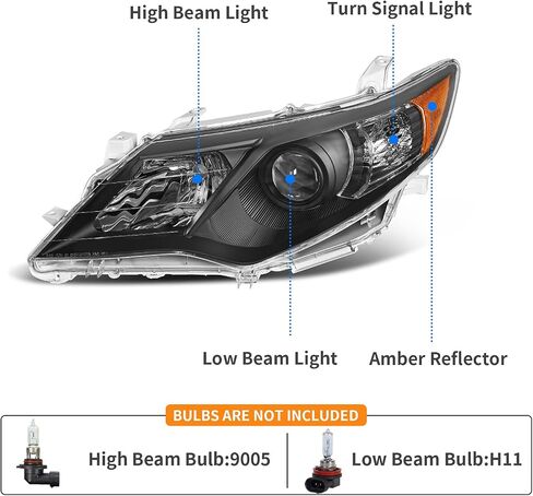 DWVO Projector Headlights Assembly Compatible with 12 13 14 2012 2013 2014 Camry L/Le/Xle/Hybrid Headlamp Replacement Black Housing Pair Driver and Passenger Side in Saudi Arabia