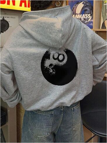 MakeMeChic Women's Number Print Drawstring Long Sleeve Drop Shoulder Sweatshirt Hoodies Top in Saudi Arabia