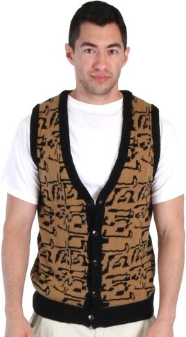 Costume Agent 80's Movie Day Off Button Up Costume Sweater Vest Black/Gold in Saudi Arabia