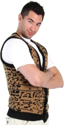 Costume Agent 80's Movie Day Off Button Up Costume Sweater Vest Black/Gold in Saudi Arabia