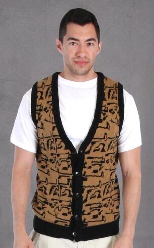 Costume Agent 80's Movie Day Off Button Up Costume Sweater Vest Black/Gold in Saudi Arabia