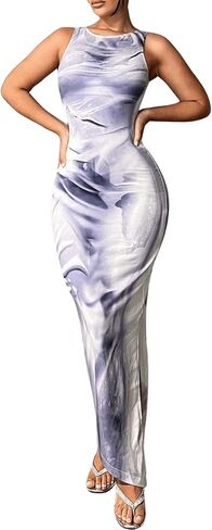 Milumia Women's Sexy 3D Print Bodycon Maxi Dress Sleeveless Tank Party Club Summer Long Dresses in Saudi Arabia
