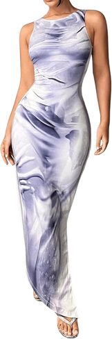 Milumia Women's Sexy 3D Print Bodycon Maxi Dress Sleeveless Tank Party Club Summer Long Dresses in Saudi Arabia