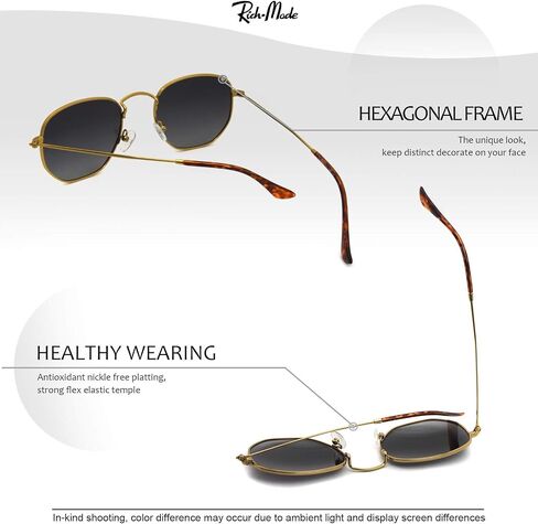 RICH MODE Polarized Hexagon Sunglasses for Women Men Polygon Square Sun Glasses UV400 Protection Metal Frame in Saudi Arabia