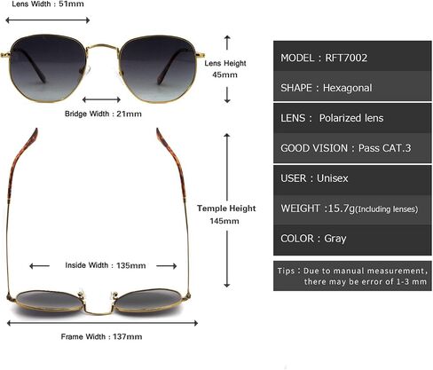 RICH MODE Polarized Hexagon Sunglasses for Women Men Polygon Square Sun Glasses UV400 Protection Metal Frame in Saudi Arabia