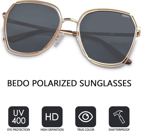 BEDO Fashion Polarized Sunglasses For Women Framing Square Eyewear Gold Metal Frame Retro Shade Glasses in Saudi Arabia