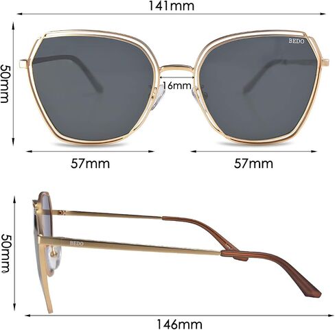 BEDO Fashion Polarized Sunglasses For Women Framing Square Eyewear Gold Metal Frame Retro Shade Glasses in Saudi Arabia