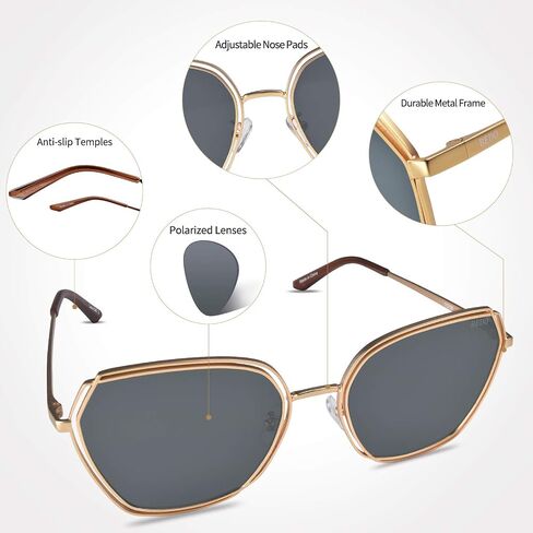 BEDO Fashion Polarized Sunglasses For Women Framing Square Eyewear Gold Metal Frame Retro Shade Glasses in Saudi Arabia