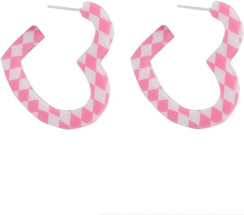 ONLYJUMP Checkerboard Hoop Earrings for Women Colorful Acrylic Resin Checker Black White Grid Lightweight Open C shaped Earrings Y2k Lightweight Xmas Jewelry Gift in Saudi Arabia