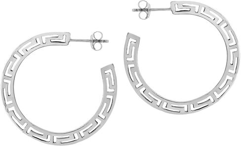 AeraVida Classy Greek Key .925 Sterling Silver Post 33 mm Half Hoop Earrings | Sterling Silver Greek Key Earrings | Half Hoop Earrings for Women | Hoop Earrings for Women in Saudi Arabia