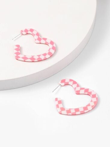 ONLYJUMP Checkerboard Hoop Earrings for Women Colorful Acrylic Resin Checker Black White Grid Lightweight Open C shaped Earrings Y2k Lightweight Xmas Jewelry Gift in Saudi Arabia