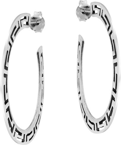 AeraVida Classy Greek Key .925 Sterling Silver Post 33 mm Half Hoop Earrings | Sterling Silver Greek Key Earrings | Half Hoop Earrings for Women | Hoop Earrings for Women in Saudi Arabia