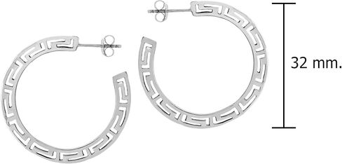 AeraVida Classy Greek Key .925 Sterling Silver Post 33 mm Half Hoop Earrings | Sterling Silver Greek Key Earrings | Half Hoop Earrings for Women | Hoop Earrings for Women in Saudi Arabia
