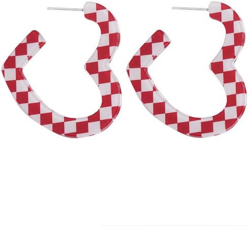 ONLYJUMP Checkerboard Hoop Earrings for Women Colorful Acrylic Resin Checker Black White Grid Lightweight Open C shaped Earrings Y2k Lightweight Xmas Jewelry Gift in Saudi Arabia