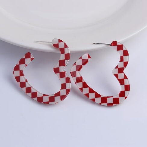 ONLYJUMP Checkerboard Hoop Earrings for Women Colorful Acrylic Resin Checker Black White Grid Lightweight Open C shaped Earrings Y2k Lightweight Xmas Jewelry Gift in Saudi Arabia