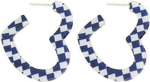 ONLYJUMP Checkerboard Hoop Earrings for Women Colorful Acrylic Resin Checker Black White Grid Lightweight Open C shaped Earrings Y2k Lightweight Xmas Jewelry Gift in Saudi Arabia