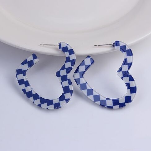 ONLYJUMP Checkerboard Hoop Earrings for Women Colorful Acrylic Resin Checker Black White Grid Lightweight Open C shaped Earrings Y2k Lightweight Xmas Jewelry Gift in Saudi Arabia