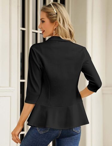KOJOOIN Womens Casual Blazer 3/4 Sleeve Open Front Ruffle Work Office Cardigan Suit Jacket in Saudi Arabia