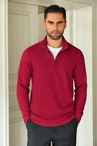 COOFANDY Men's Quarter Zip Up Pullover Lightweight Mock Neck Sweatshirt Casual Long Sleeve Polo Shirt in Kuwait