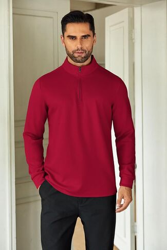 COOFANDY Men's Quarter Zip Up Pullover Lightweight Mock Neck Sweatshirt Casual Long Sleeve Polo Shirt in Kuwait