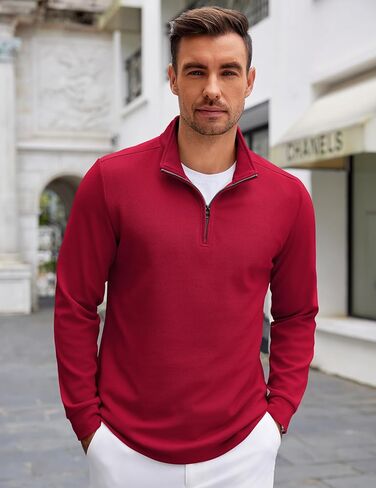 COOFANDY Men's Quarter Zip Up Pullover Lightweight Mock Neck Sweatshirt Casual Long Sleeve Polo Shirt in Kuwait