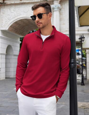 COOFANDY Men's Quarter Zip Up Pullover Lightweight Mock Neck Sweatshirt Casual Long Sleeve Polo Shirt in Kuwait