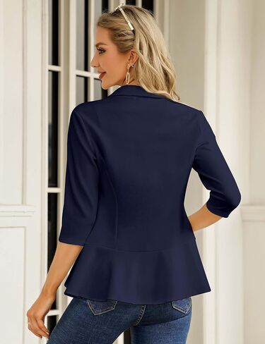 KOJOOIN Womens Casual Blazer 3/4 Sleeve Open Front Ruffle Work Office Cardigan Suit Jacket in Saudi Arabia