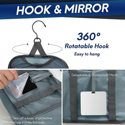 Haimont Ultralight Toiletry Bags for Travel, Men Women Lightweight Hanging Toiletry Organizer, Traveling Cosmetic Toiletries Kit with Shatterproof Mirror for Gym, Water-Resistant, Grey in Saudi Arabia