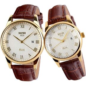 SKMEI Pair Watches for Couples Men and Women His and Hers Watch Set Husband Wife Valentines Matching Wrist Watch Wedding Gifts Waterproof Business Fashion Quartz Analog Calendar