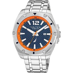 Nautica Men's NAPTCS220 Tin Can Bay Grey/Blue & Orange/SST Bracelet Watch
