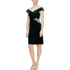 Alex Evenings Short Off-The-Shoulder Dress with Embellishment Detail at Hip