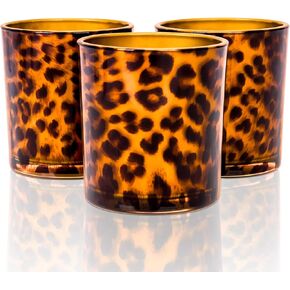 Votive Candle Holders, Leopard Print Tealight Candle Holder Set of 3, Unique Glass Candle Holder Cup Cheetah Tealight Holder for Christmas Table Centerpieces Valentines Day Decoration