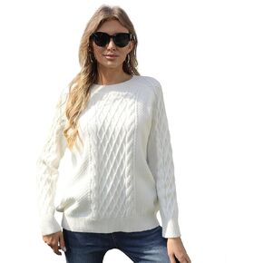 Pullover Sweater for Women's Elegant Crew Neck Long Sleeves Fall Winter Knit Sweater Outfits