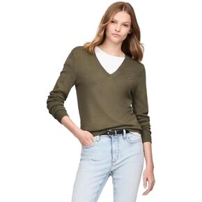Tommy Hilfiger Women's Regular Fit Flag Logo V-Neck Sweater Collection 2025