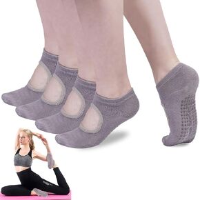 Sunew Pilates Socks for Women, Ankle Non Slip Socks for Yoga, Hospital, Barre, Sports Home Slipper Socks Gifts 4 Pairs