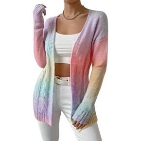 SISKIN Cardigan Sweaters for Women Trendy, Soft Colorful Cropped,Ombre Rainbow Color Twist Knit Cardigan Sweater Lightweight