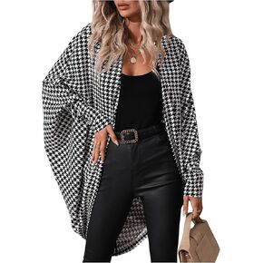 SOLY HUX Women's Cardigan Houndstooth Open Front Long Sleeve Casual Fall Long Cardigans