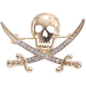 Punk Skull Head Cross Sword Brooch Pin Cool Skeleton Lapel Pin for Dress Suit Decor Halloween Party Clothing Accessories for Women Men