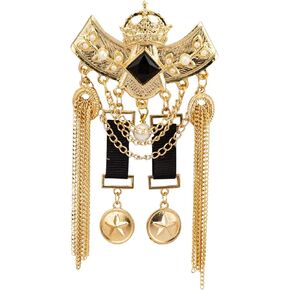 Knighthood Brooch Pin Gold Crown Black Stone Honorary Stars and Hanging Chain Brooch Suit Stud Lapel Pin